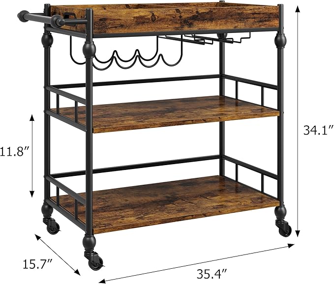 Bar Cart, Bar Carts for The Home, 3 Tier Serving Cart - Image 7