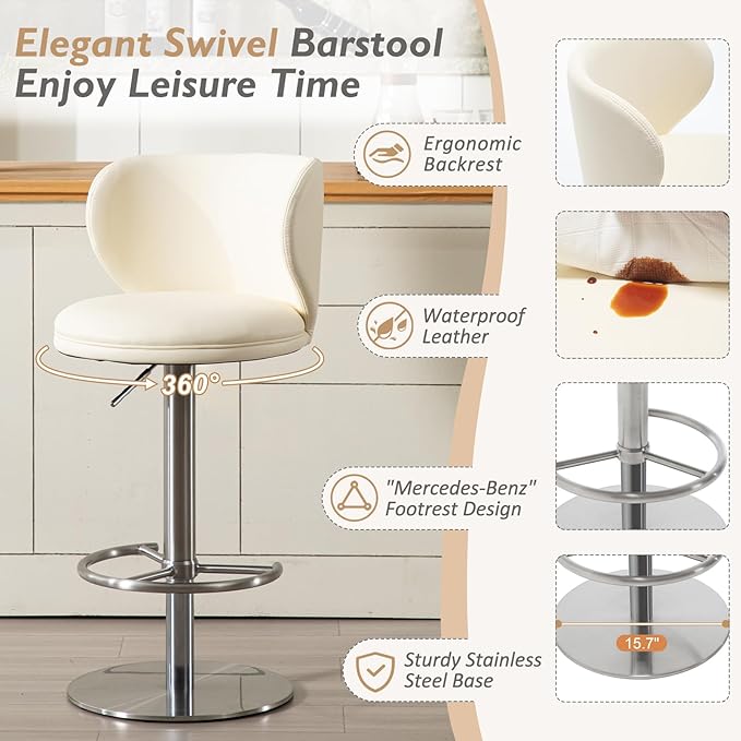 Bar Stools Adjustable Stainless Steel Swivel Barstool - Image 4