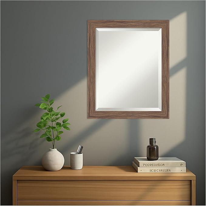 Amanti Art Brown Wall Mirror 23x19 Pia Medium Brown Narrow Rectangle Bathroom - Image 7