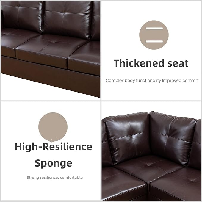 L Shaped Sectional Couches, Leather Couch Modular Sectional Sofa - Image 5