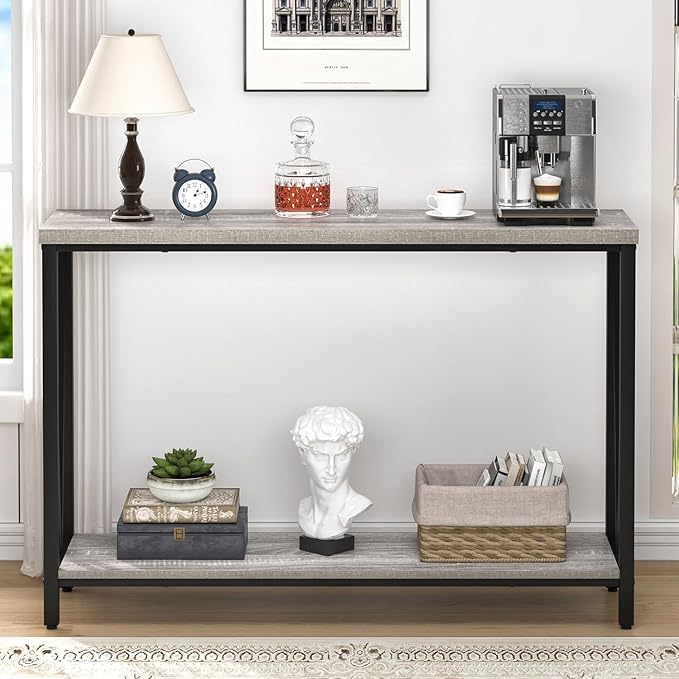 FOLUBAN Industrial Sofa Console Table, Rustic Wood and Metal Entryway Hallway - Image 7