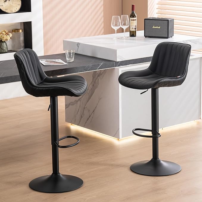 YOUNUOKE Black Bar Stools Set of 2 Adjustable Counter Height Stools Modern - Image 9