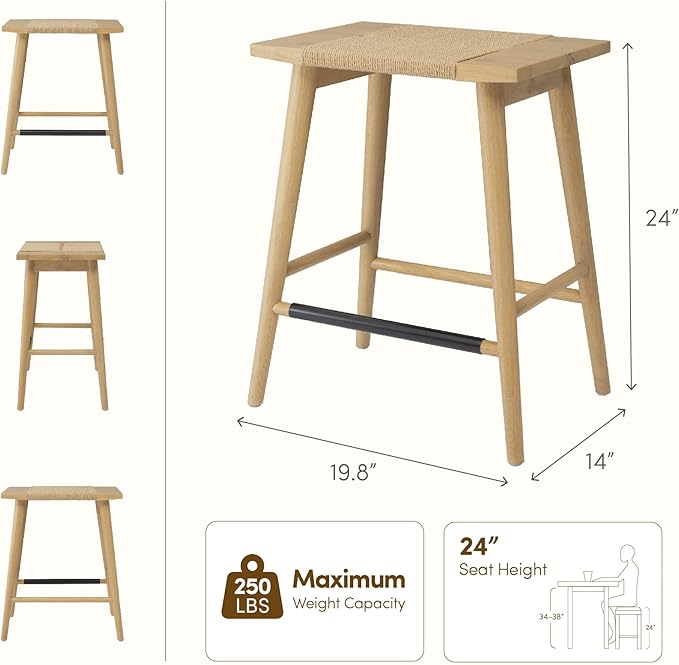 Thor Wicker Counter Height Wooden Counter Stool - Image 2