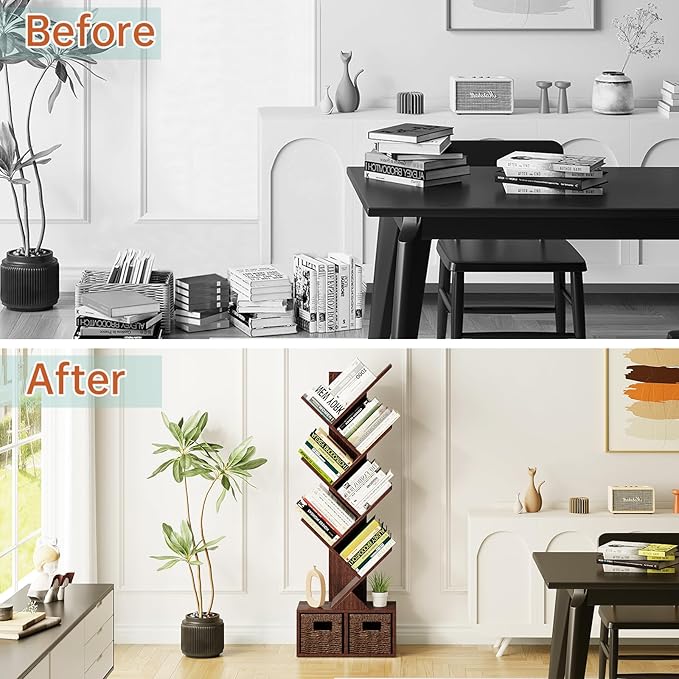 Vagusicc Tree Bookshelf, 6 Tier Bookshelf - Image 5