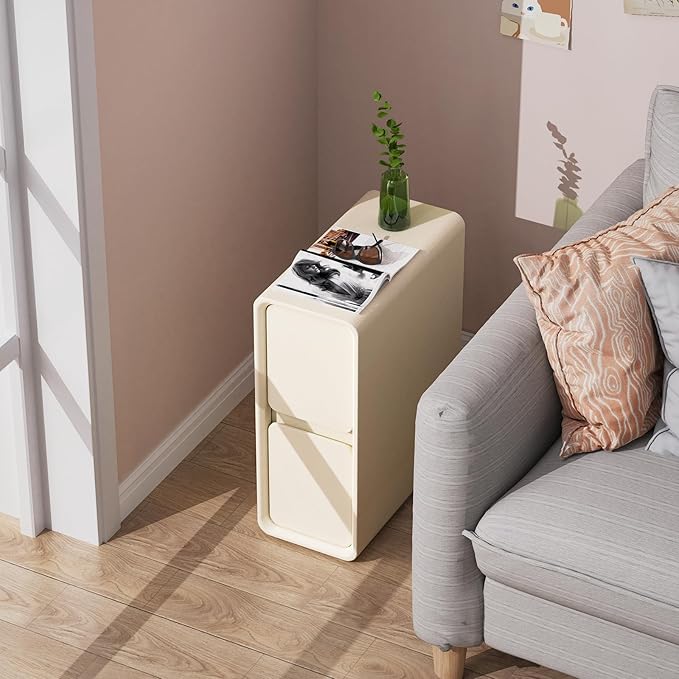 VICITON Modern Narrow Faux Leather Nightstand, Solid Wood Drawer, Storage - Image 9