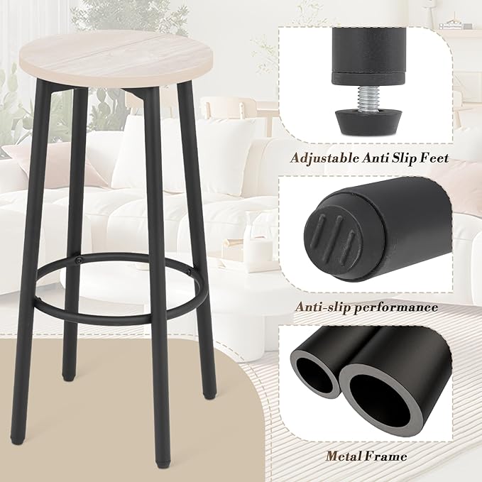 Athena Collection Bar Stools Set of 2, 25.5 Inches Round Counter Height Bar - Image 5