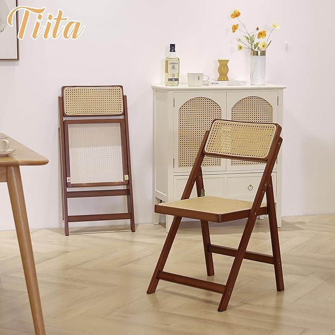 Tiita Rattan Dining Chairs Set of 2, Mid Century Modern Folding Chair, Bamboo - Image 9