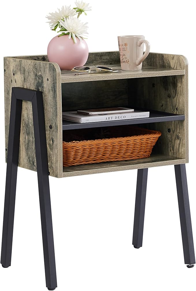 VECELO Night Stand Industrial End Table, Bedside Table by VECELO