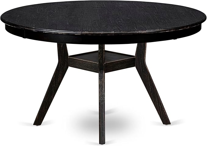 F58-11-TP - Kitchen Table with Acacia Wood Round Tabletop, Sand Blasted Black - Image 6
