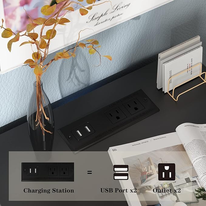 Black LED Nightstand with Charging Station, Side Table with 3 Drawers and Light - Image 6