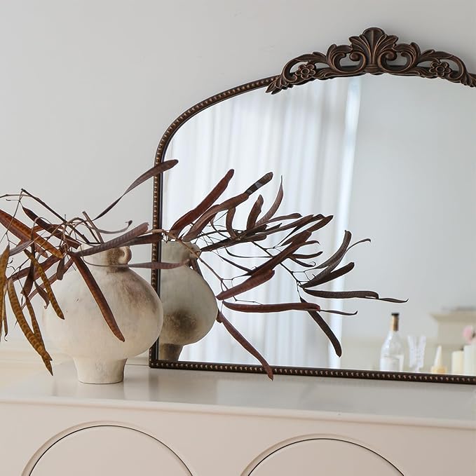 Micasso Bronze Vintage Arched Mirror: 29x36 in French Baroque Antique Wall - Image 6