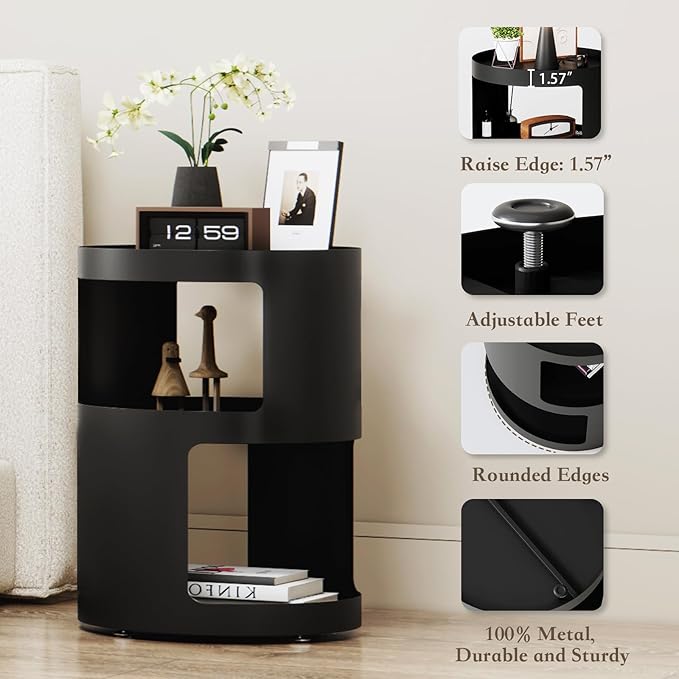 XIV Side Table, Round End Table, Modern Nightstand, Metal Accent Table - Image 5