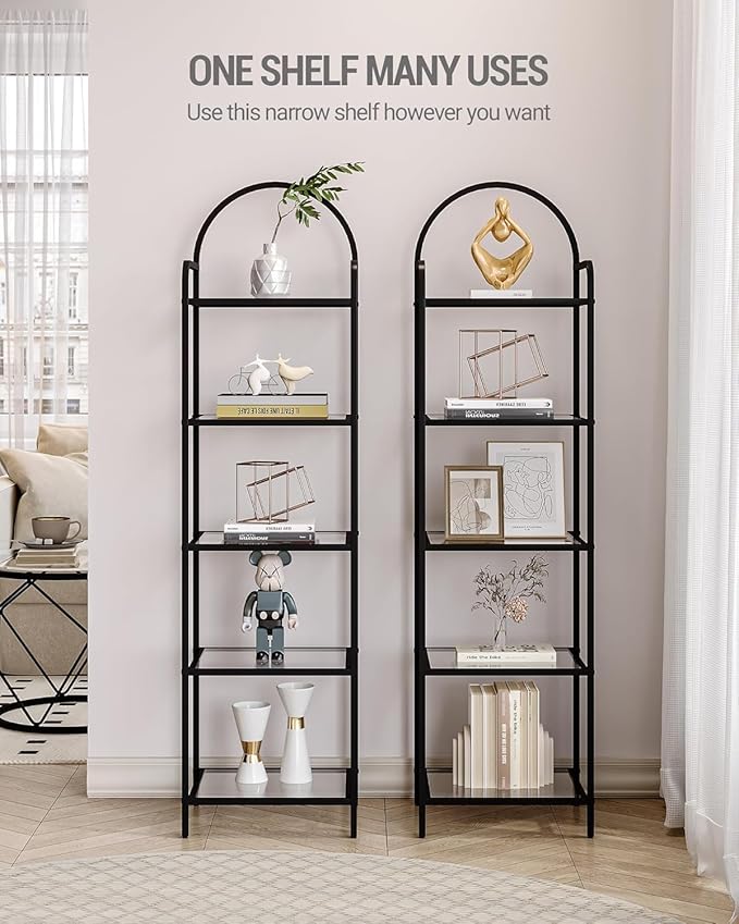 Bookcase Bookshelf, Tempered Glass Bookshelves, Slim Shelving Unit - Image 3