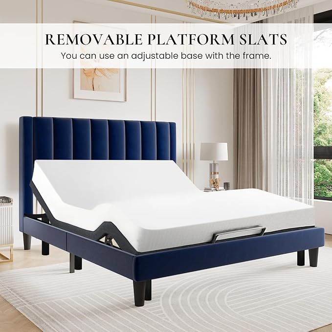 SHA CERLIN Twin Bed Frame/Velvet Upholstered Platform Bed Frame - Image 7
