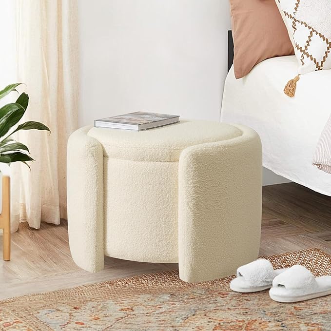 Furniliving Upholstered Button Tufted Round Ottoman, Ottoman - Image 3