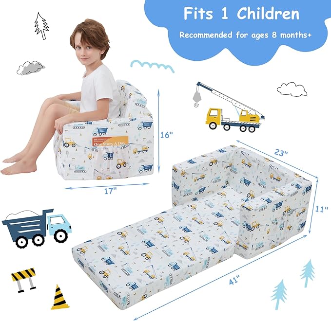 Viviland Kids Chairs for Toddler, 2-in-1 Soft Toddler Couch Fold Out, - Image 3