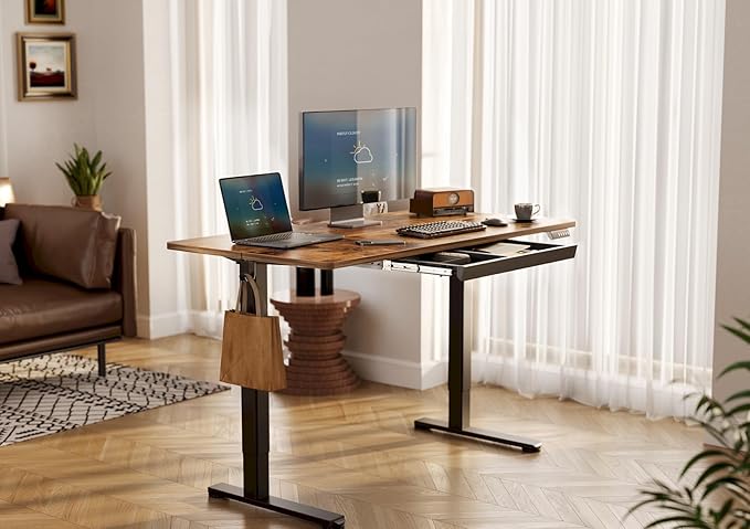 YDN Standing Desk with Drawers, Electric Adjustable Height 55 x 24 Inch Stand - Image 2
