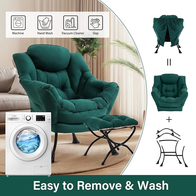 Lazy Chair with Ottoman, Large Modern Lounge Accent Chair with Armrests and - Image 6
