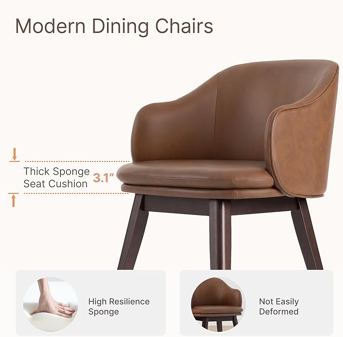Wooden Dining Chairs Set of 4, Faux Leather Upholstered Modern Dining Room - Image 4