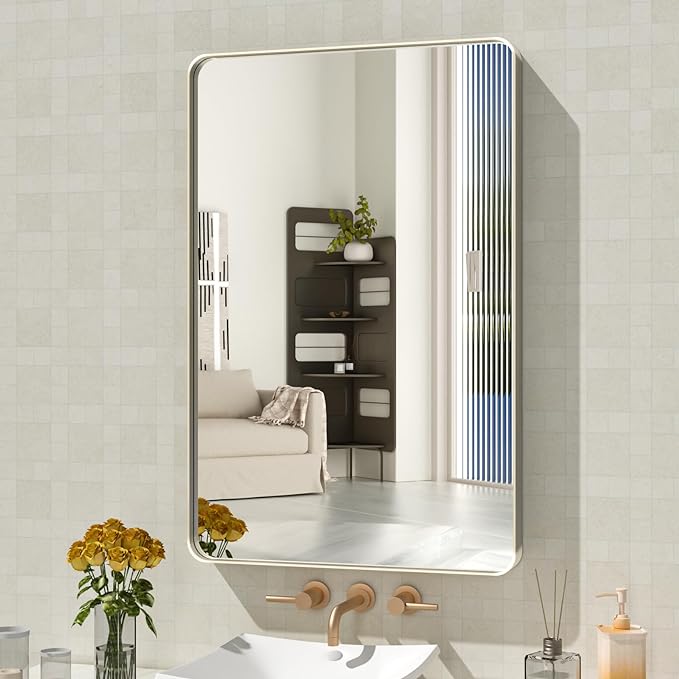 WEER 20X30 Inch Brushed Nickel Bathroom Mirror, Brushed Silver Metal Frame by WEER