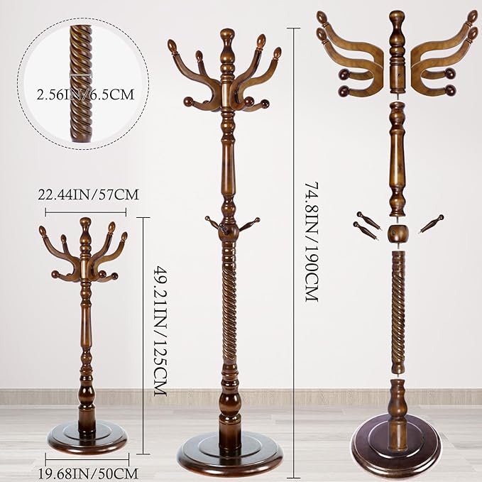 Coat Rack Stand, Solid Wooden Coat Tree - Image 6