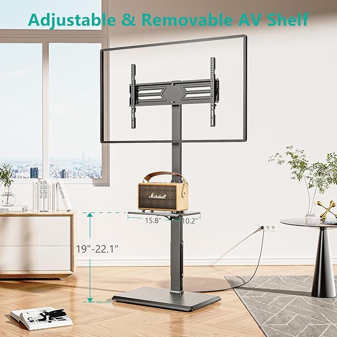WALI Floor TV Stand with Power Outlet & AV Shelf, Tall TV Stand Mount - Image 4