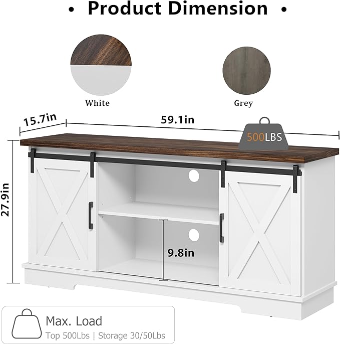 CABIHOME Farmhouse Tv Stand for 65 Inches TVs, Entertainment Center - Image 2