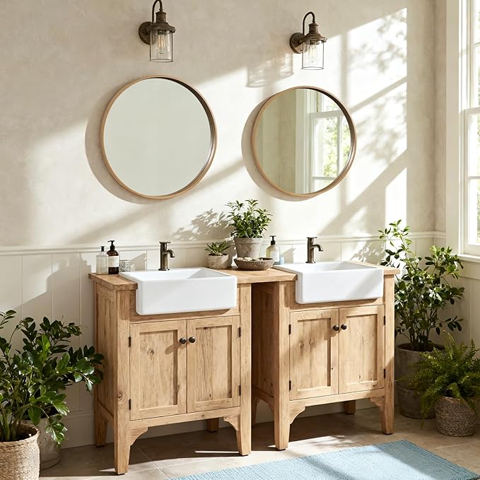 HOMECOOKIN Round Wood Mirror 24 inch Circle Wall Mirror - Image 4