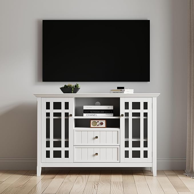 SIMPLIHOME Bedford SOLID WOOD 53 inch Wide Transitional TV Media Stand in White - Image 16