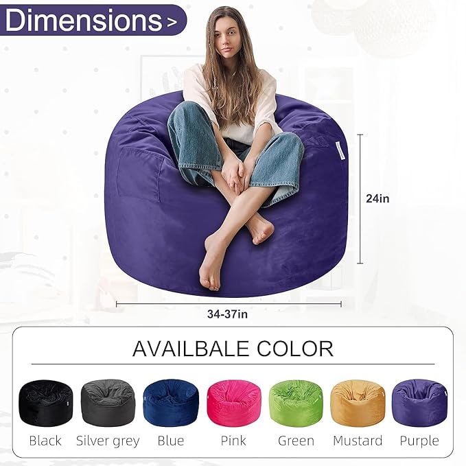 HABUTWAY Bean Bag Chair 3Ft Luxurious Velvet Ultra Soft Fur - Image 3