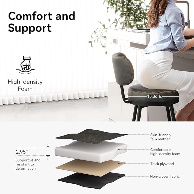 Counter Height Bar Stools, Faux Leather Kitchen Counter Stools - Image 6