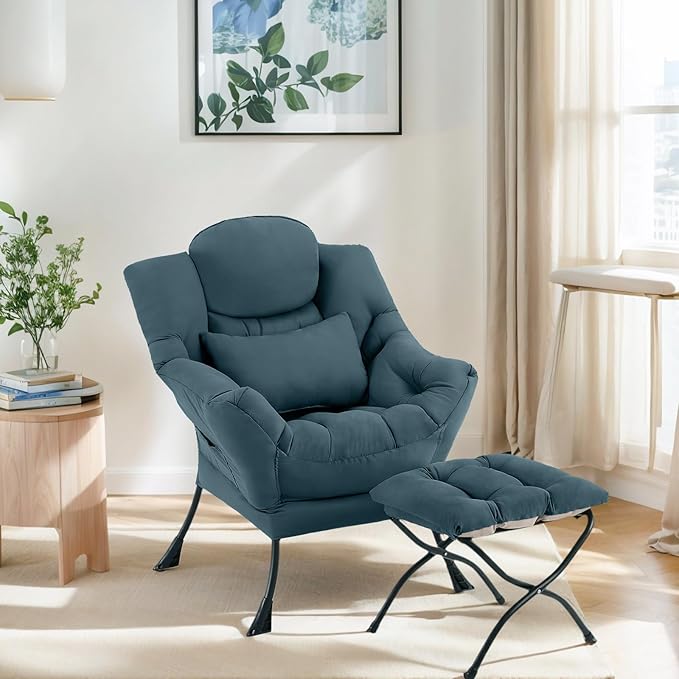 Lazy Chair with Ottoman, Modern Lounge Chair with Lumbar Pillow, Accent Cozy - Image 7