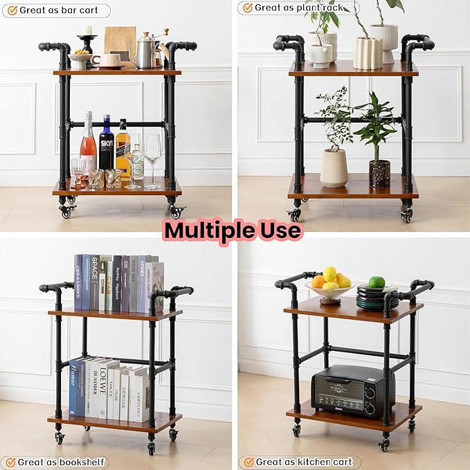 Industrial Pipe Bar Carts/Serving Carts/Kitchen Carts/Wine Rack Carts on Wheels - Image 5