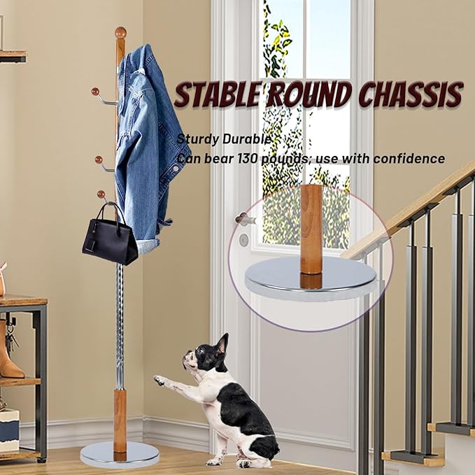 68 in Wood Coat Rack, Coat Rack Freestanding - Image 2