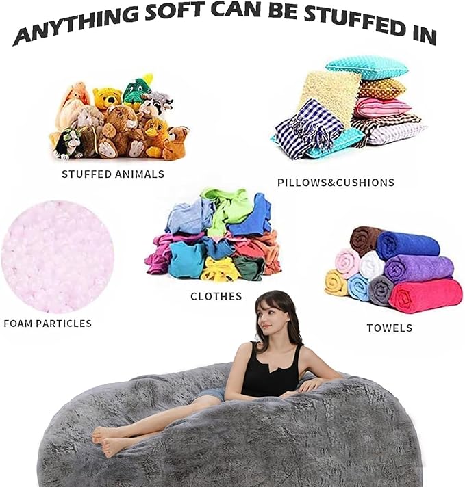 BCU 7FT Big Bean Bag for Adults Kids Without Filling Oversized Bean Bag Chair - Image 6