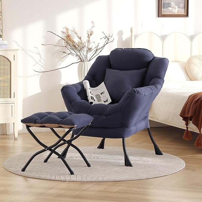 Large Lazy Chair with Ottoman, Accent Reading Chair with a Throw Pillow - Image 2