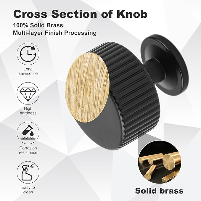 Matt Black Kitchen Cabinet Knob, 2 Pack Solid Brass Dresser Drawer Pulls - Image 2