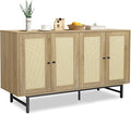 Sideboard Buffets Cabinet with 4 Rattan Doors, Large Storage Accent Cabinet by QuicMiou