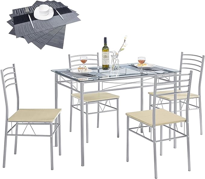 VECELO Kitchen Dining Room Table and Chairs 4, 5-Piece Dinette Sets, Space by VECELO