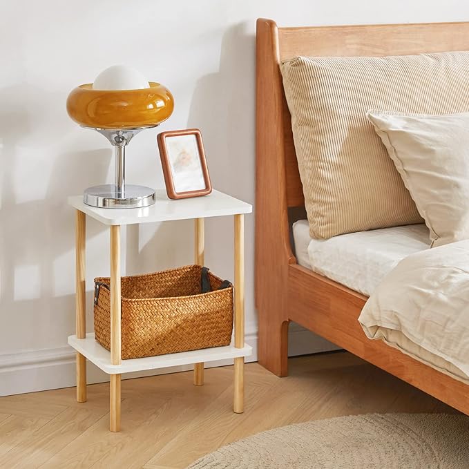 IBUYKE 2-Tier Side Table, Solid Wood Tall End Table - Image 4