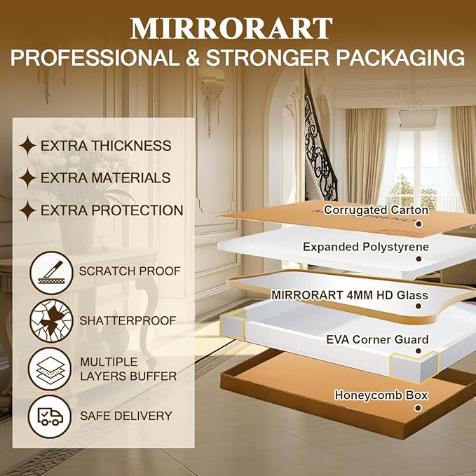 Brushed Gold Bathroom Mirror, 24x40 Inch Gold Irregular Bathroom Vanity Mirror - Image 9