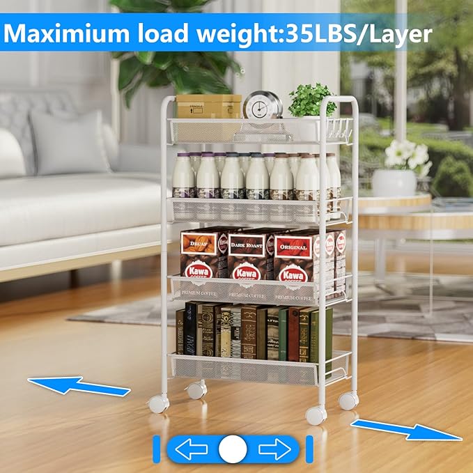 OVICAR 4 Tier Mesh Wire Rolling Cart, Kitchen Storage Organizer Utility Cart - Image 5