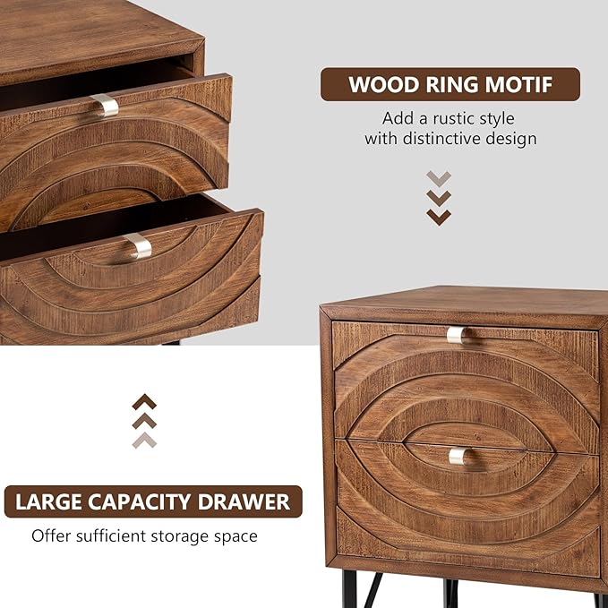 COSIEST Vintage Nightstands Set of 2, Bedside Tables - Image 4