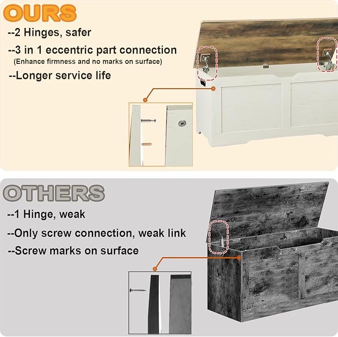 39.4" Storage Chest, Wooden Storage Bench, Lift Top Toy Chest - Image 4