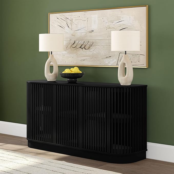 Plank+Beam Contour Wood TV Stand, Three Door Solid Wood Entertainment Console by PlankBeam