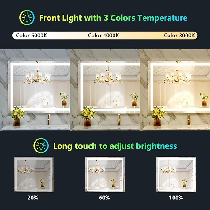 40x36 Inch RGB LED Bathroom Mirror Front Light and RGB Backlit Lighted Vanity - Image 4