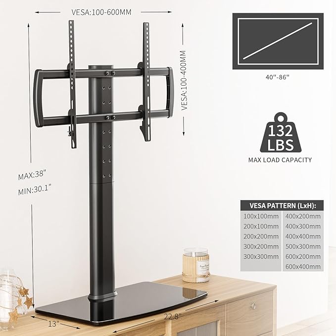 Universal Swivel TV Stand/Base Table Top Stand 40 to 86 inch TVs 110 Degree - Image 6