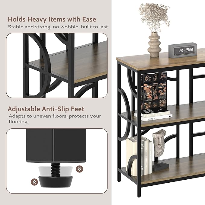 55'' Industrial Sofa Table, 3-Tier Storage Console Table - Image 8