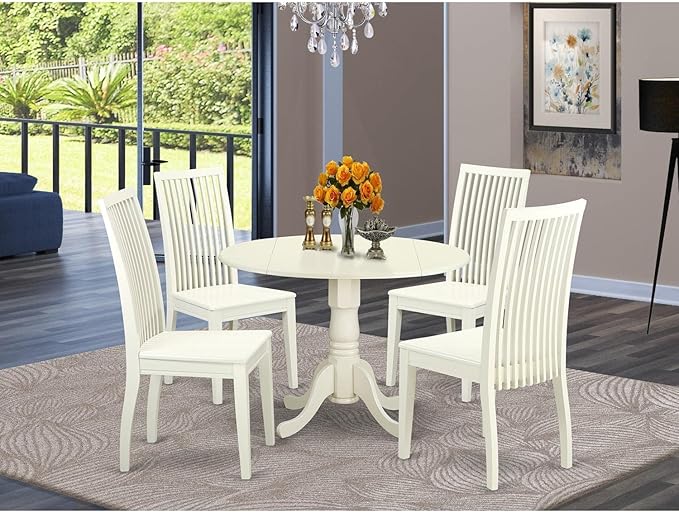 East West Furniture DLIP5-LWH-W 5 Piece Kitchen Table & Chairs Set Includes a - Image 6