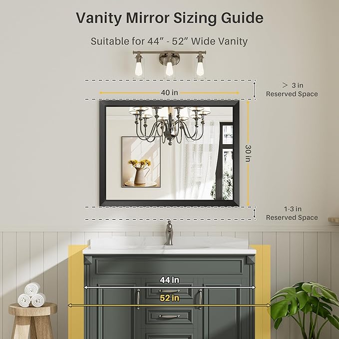 40x30 Inch Black Bathroom Mirror - Image 2